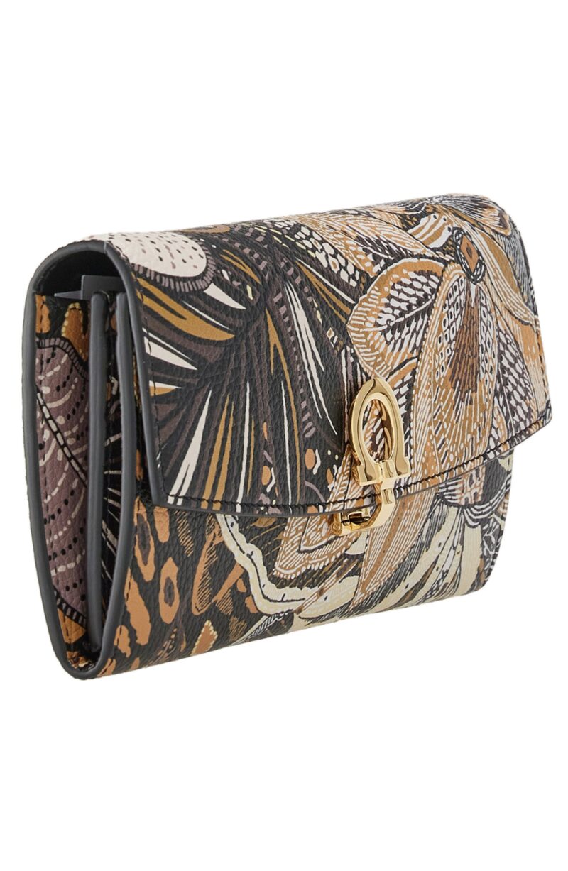 Gancini Scarf Print Leather Wallet In Nero / Stampa Batik