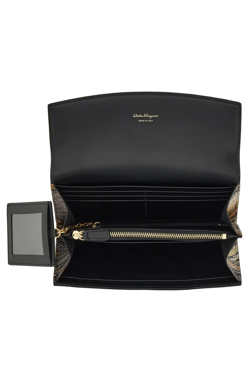 Gancini Scarf Print Leather Wallet In Nero / Stampa Batik - Image 4