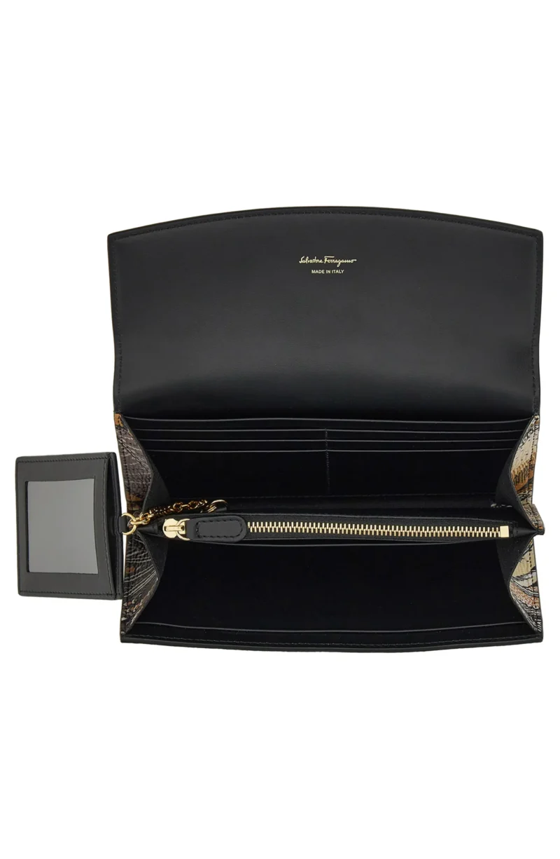 Gancini Scarf Print Leather Wallet In Nero / Stampa Batik - Image 4