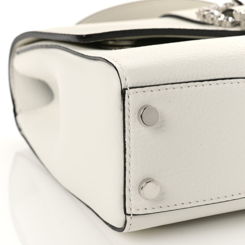 Calfskin Crystal Medium Cheri Top Handle Bag Milk - Image 9