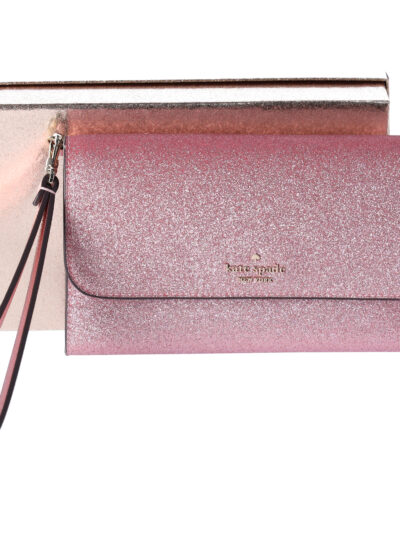 Kate Spade Glimmer Boxed Medium Flap Phone Wristlet Wallet Mitten Pink Glitter