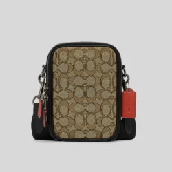 Stanton Crossbody Signature Jacquard & Leather In KHAKI/BLACK