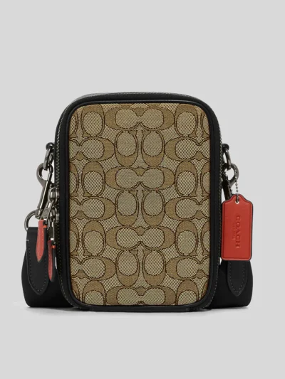 Stanton Crossbody Signature Jacquard & Leather In KHAKI/BLACK