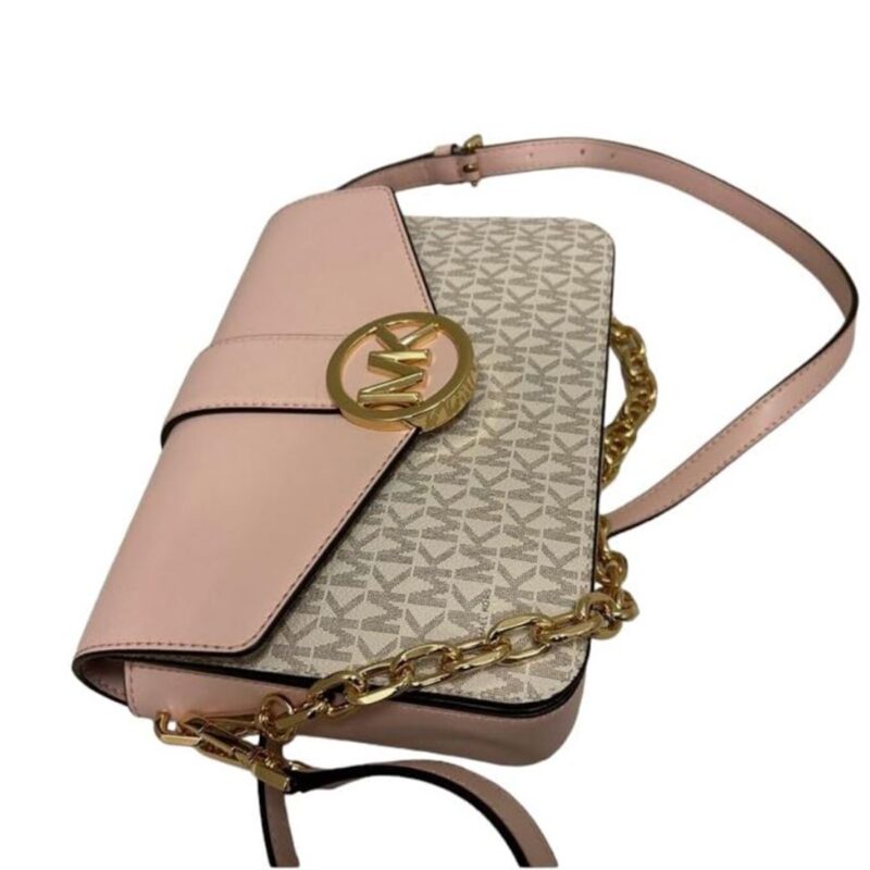 Carmen Small Leather Flap Crossbody Handbag (Powder Blush - Image 5