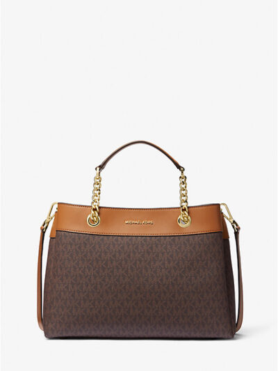 Michael Kors Lori Medium Logo Tote Bag-Color: Vanilla/Acorn