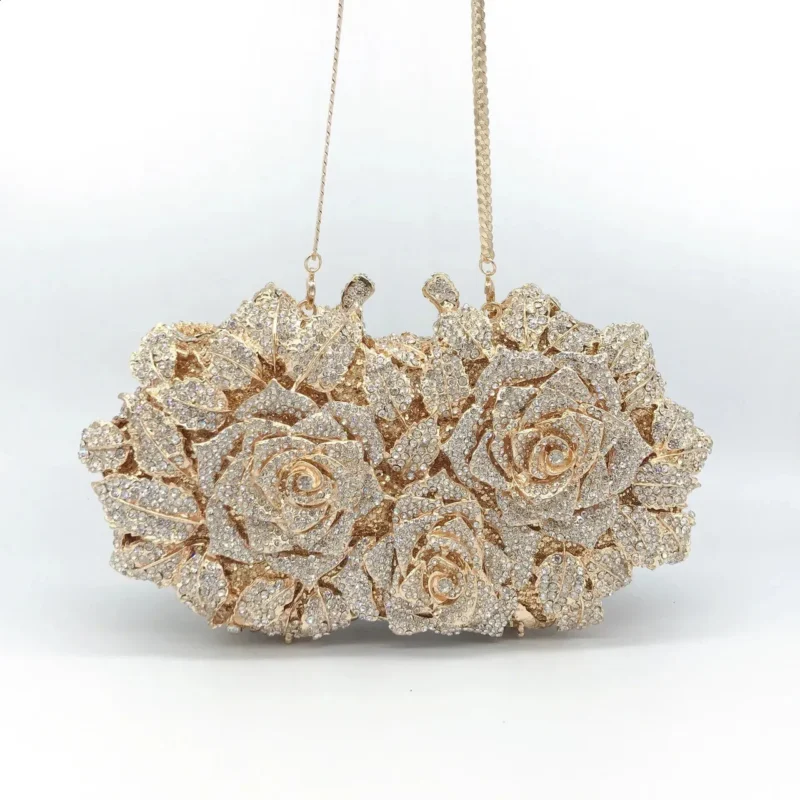Diamante Crystal Clutch Evening Bag for Women - Clear Metal Frame Party Handbag - Image 3