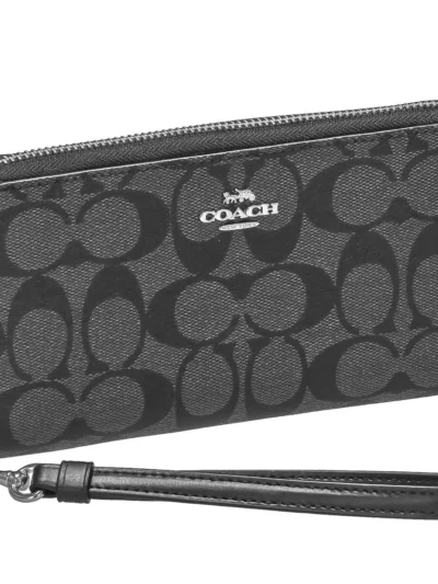Long Zip Around Wallet in Signature Canvas Charcoal