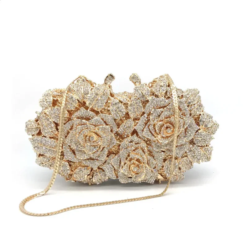 Diamante Crystal Clutch Evening Bag for Women - Clear Metal Frame Party Handbag
