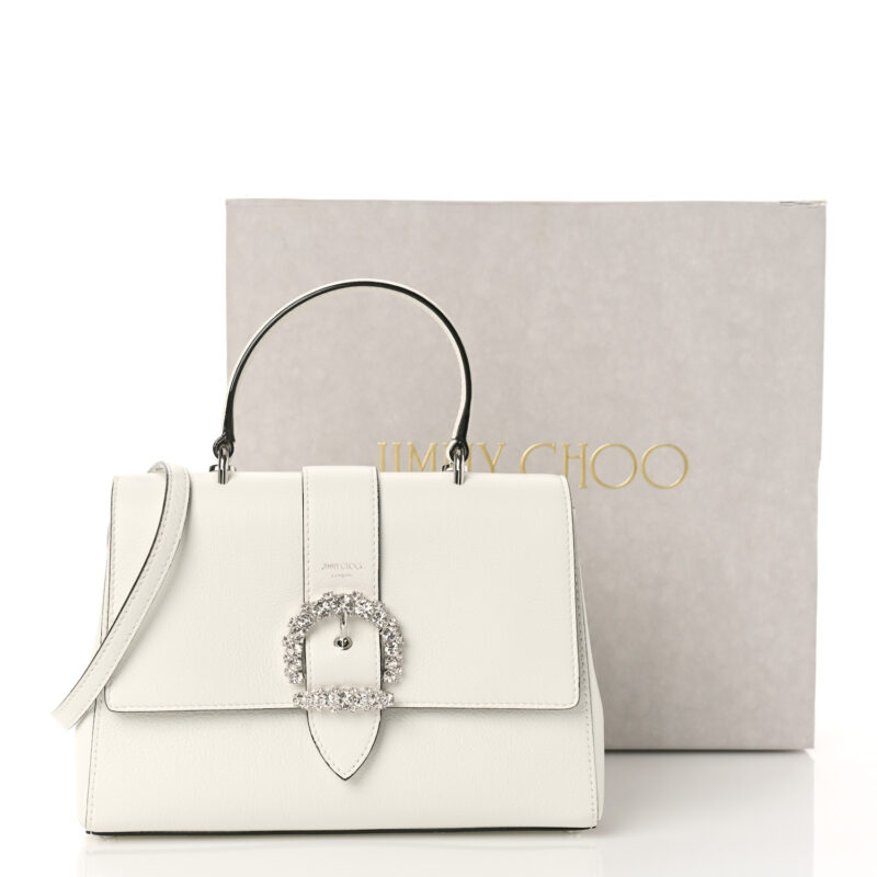 Calfskin Crystal Medium Cheri Top Handle Bag Milk - Image 11