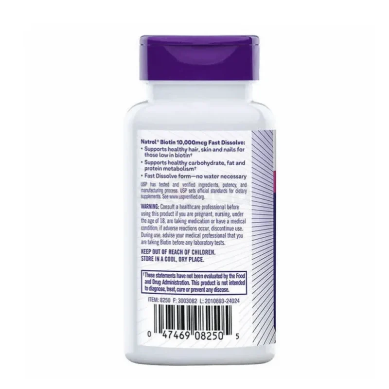 Natrol Biotin 10,000 mcg. Fast Dissolve Tablets, 250 count - Image 2