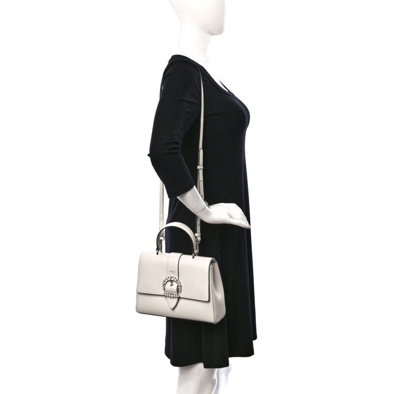 Calfskin Crystal Medium Cheri Top Handle Bag Milk - Image 3