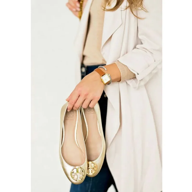 Giày Bệt Tory Burch Claire Ballet Flat Mettalic Tumbled Spark Gold 43399 - Image 2