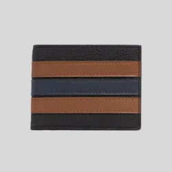 COACH Slim Billfold Wallet With Varsity Stripe Black Saddle