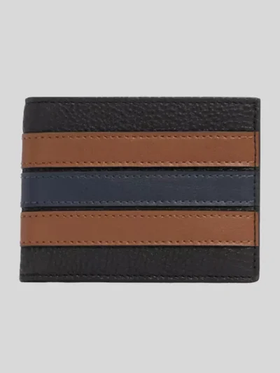 COACH Slim Billfold Wallet With Varsity Stripe Black Saddle