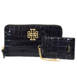 Britten Embossed Black With Gold Hardware Leather Women's Zip Continental Wallet