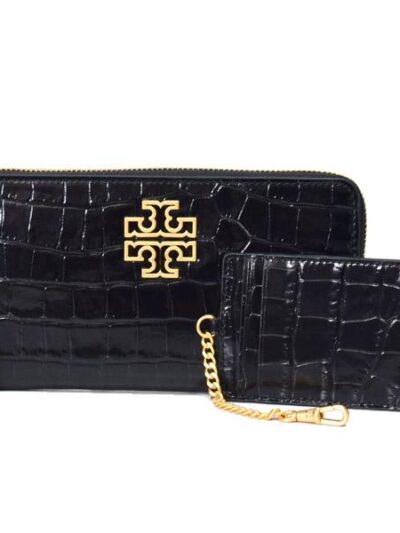 Britten Embossed Black With Gold Hardware Leather Women's Zip Continental Wallet