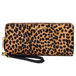 Large Leopard Print Calf Hair Continental Wallet