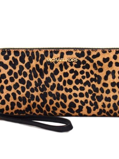 Large Leopard Print Calf Hair Continental Wallet