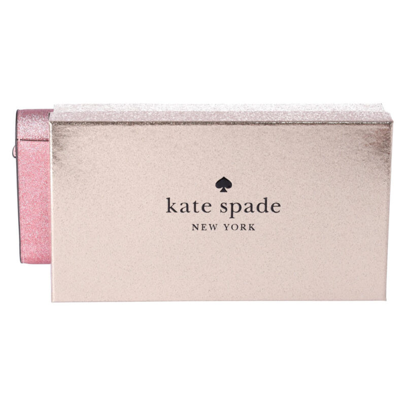 Kate Spade Glimmer Boxed Medium Flap Phone Wristlet Wallet Mitten Pink Glitter - Image 4