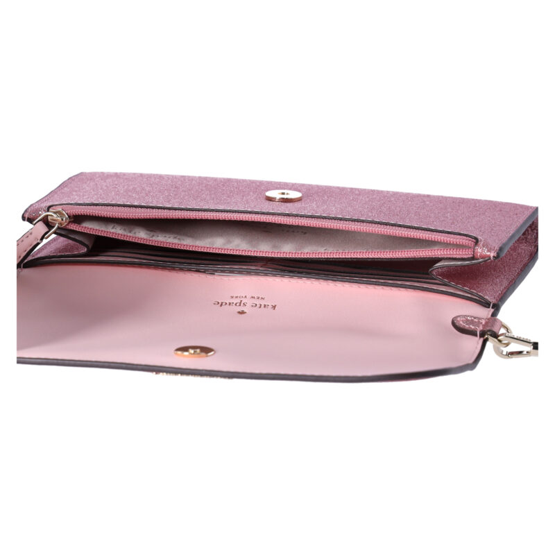 Kate Spade Glimmer Boxed Medium Flap Phone Wristlet Wallet Mitten Pink Glitter - Image 2