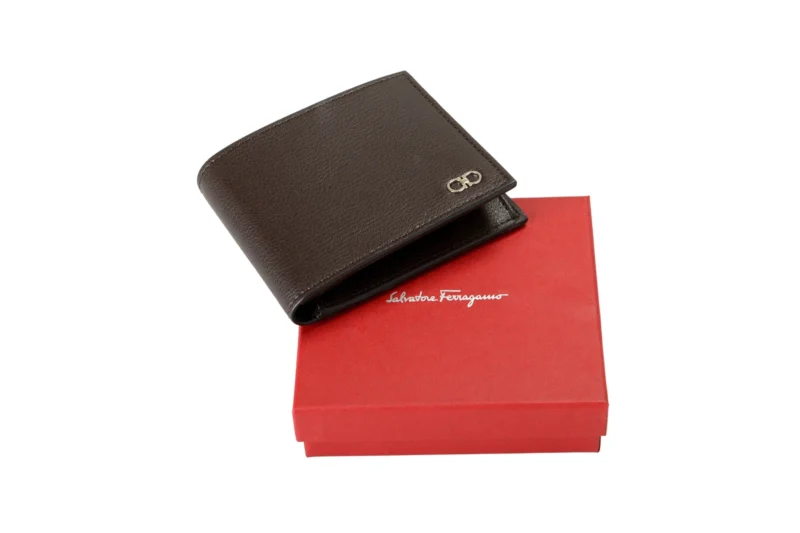 Salvatore Ferragamo Men's Chocolate Brown Pebbled Leather Bifold Wallet - Image 5