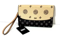 DKNY Sidney Wallet - Mocha/Beige Leather, Beige Handle, Gold Hardware, Elegant