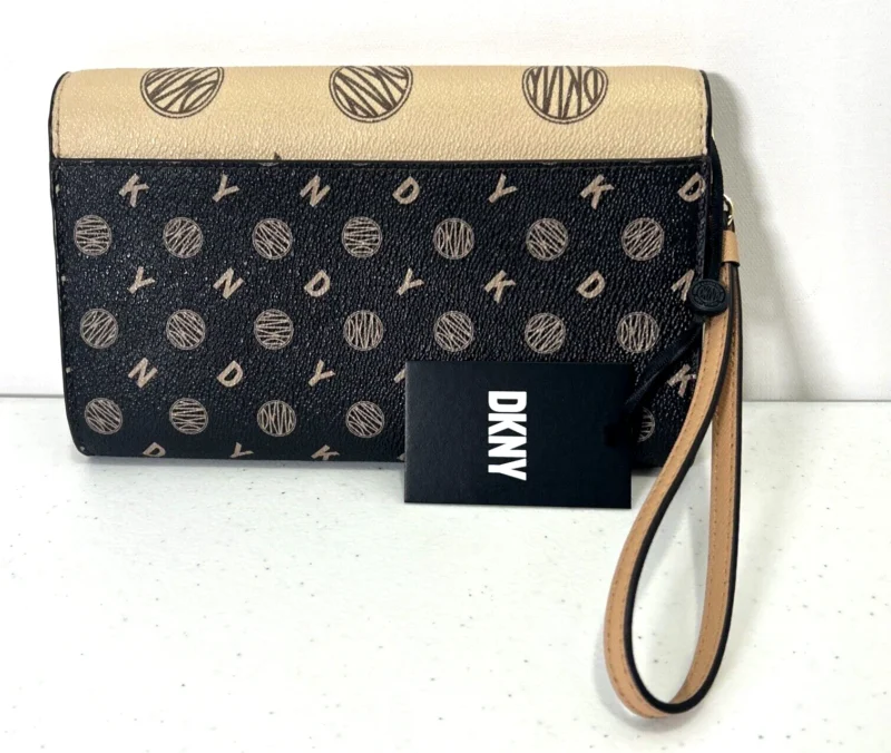 DKNY Sidney Wallet - Mocha/Beige Leather, Beige Handle, Gold Hardware, Elegant - Image 5
