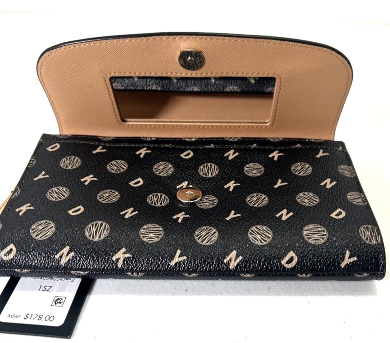 DKNY Sidney Wallet - Mocha/Beige Leather, Beige Handle, Gold Hardware, Elegant - Image 4