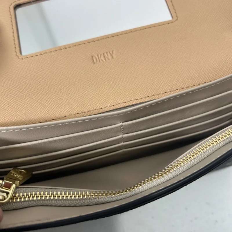 DKNY Sidney Wallet - Mocha/Beige Leather, Beige Handle, Gold Hardware, Elegant - Image 2