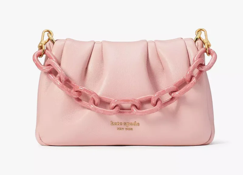 Kate Spade Souffle Smooth Leather Small Chain Crossbody Clutch ~NWT~ Pink Dune