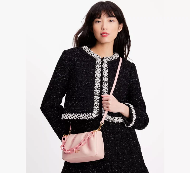 Kate Spade Souffle Smooth Leather Small Chain Crossbody Clutch ~NWT~ Pink Dune - Image 6