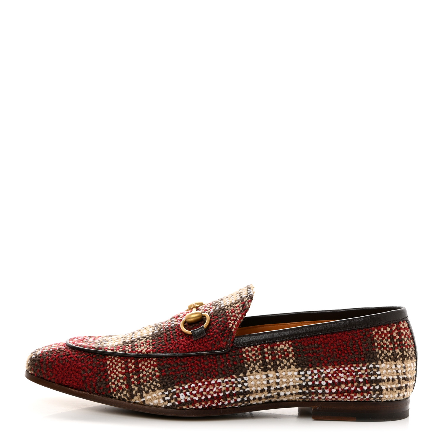 Tweed Check Horsebit Mens Jordaan Loafer Red, Beige, and White.