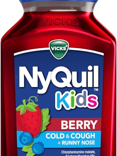 Vicks Children's NyQuil Cold & Cough Medicine for Sneezing, Runny Nose, and Cough Relief, Free of Alcohol and Acetaminophen, Berry Flavor, for Children Ages 6+, 8 FL OZ