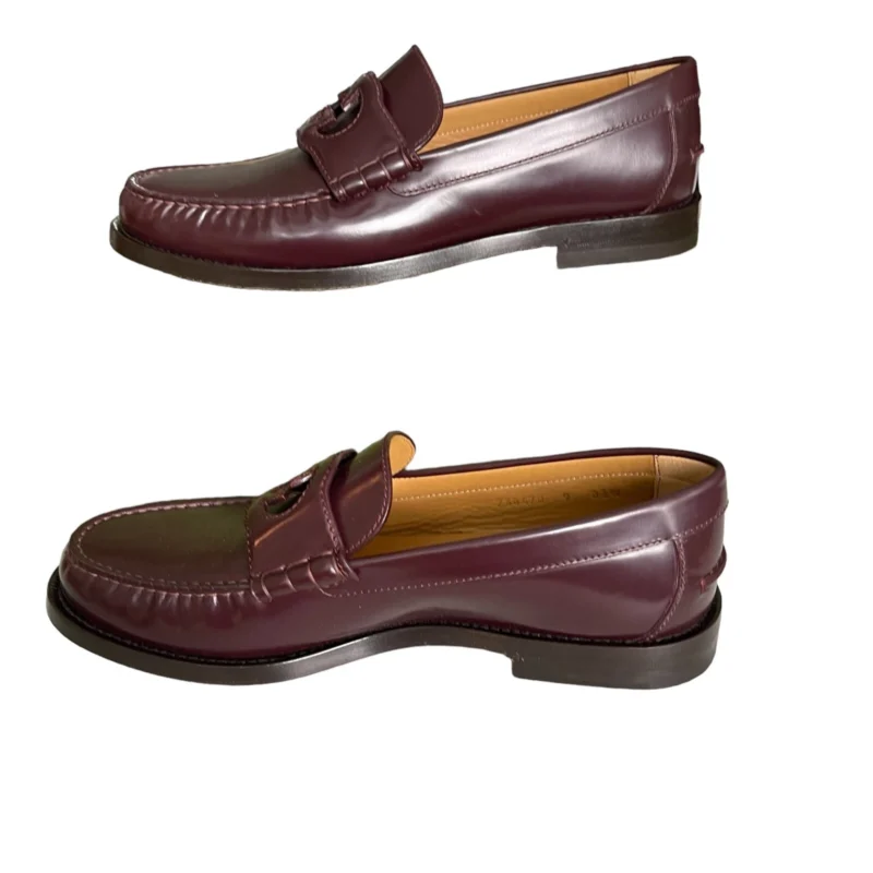 ens Burgundy Leather Millennial Ribot GG Loafers