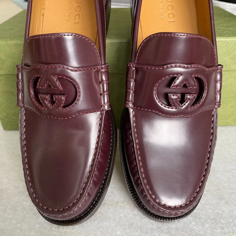 ens Burgundy Leather Millennial Ribot GG Loafers - Image 4