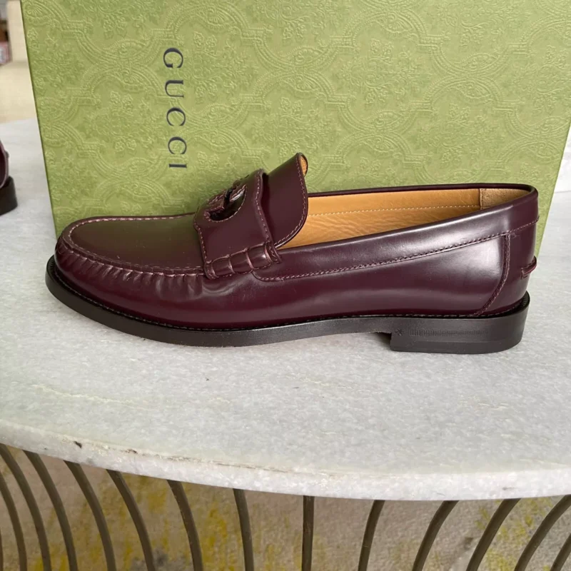 ens Burgundy Leather Millennial Ribot GG Loafers - Image 3