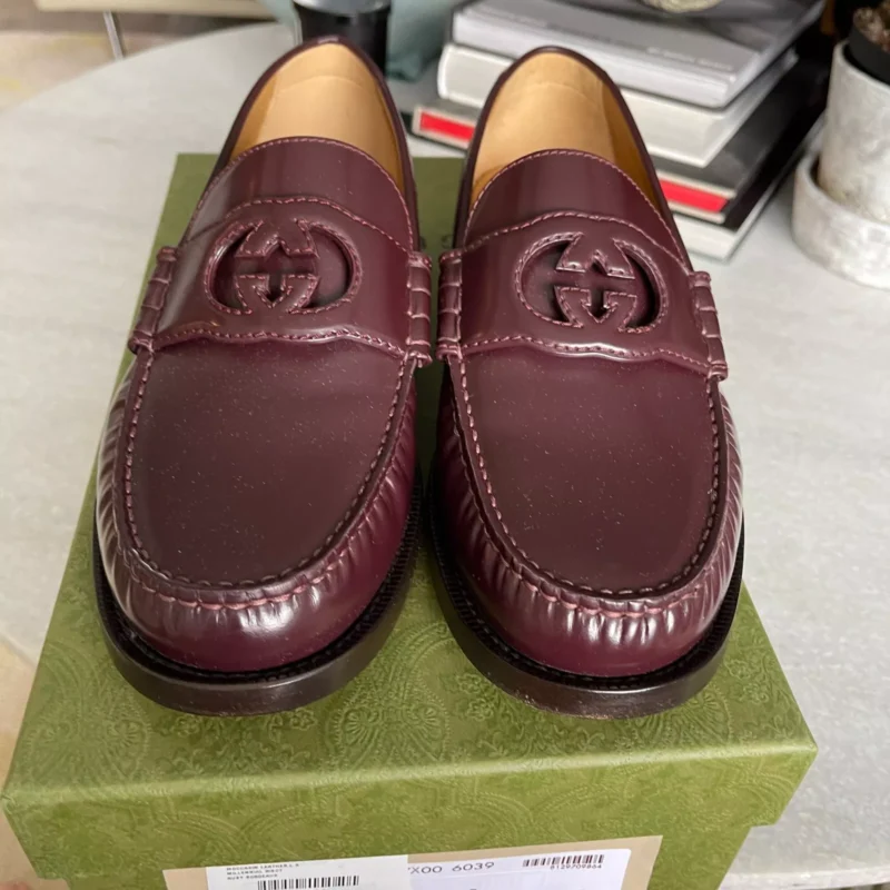 ens Burgundy Leather Millennial Ribot GG Loafers - Image 2