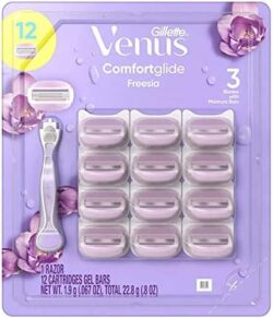 Gillette Venus Comfort glide Women's Razor Handle and 12 Cartridges, Freesia Scent