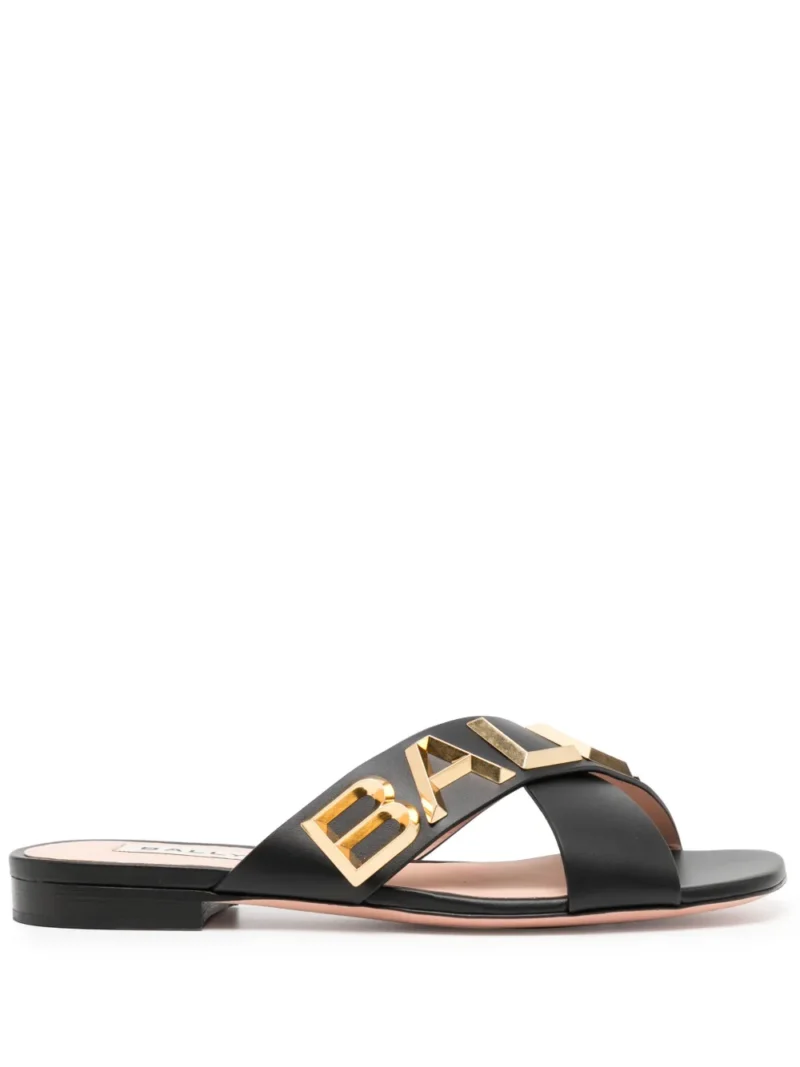 logo-plaque crossover sandals