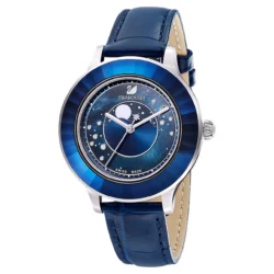 Swarovski Octea Lux Moon Watch, Leather Strap, Dark Blue, Stainless Steel 5516305